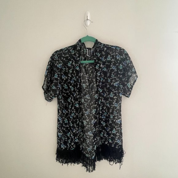 Women's Black Floral Kimono Cardigan, S - Picture 1 of 3